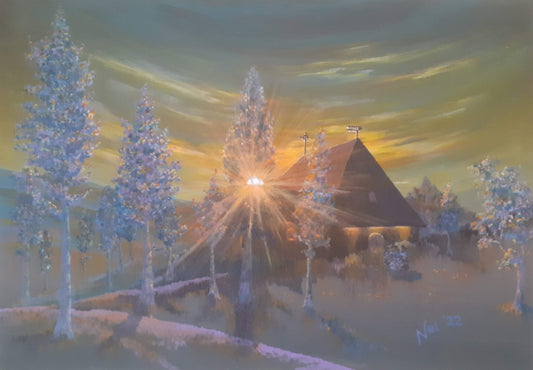 "Good morning – Lesjöfors", akrylmålning på canvas, original, 60x42cm