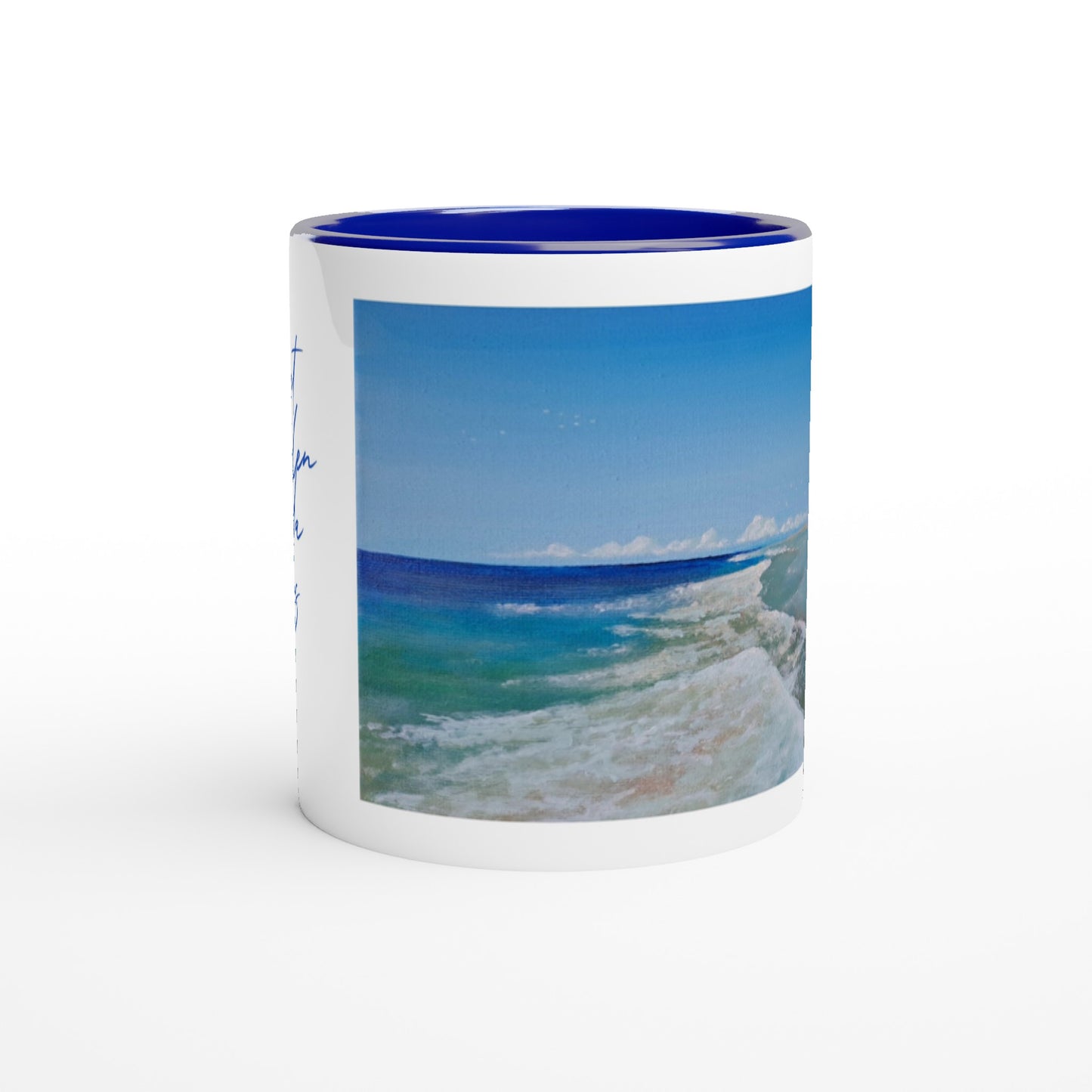 "där havet och himmelen är det enda som finns" - Vit 11oz/ 325ml keramikmugg med färgad insida